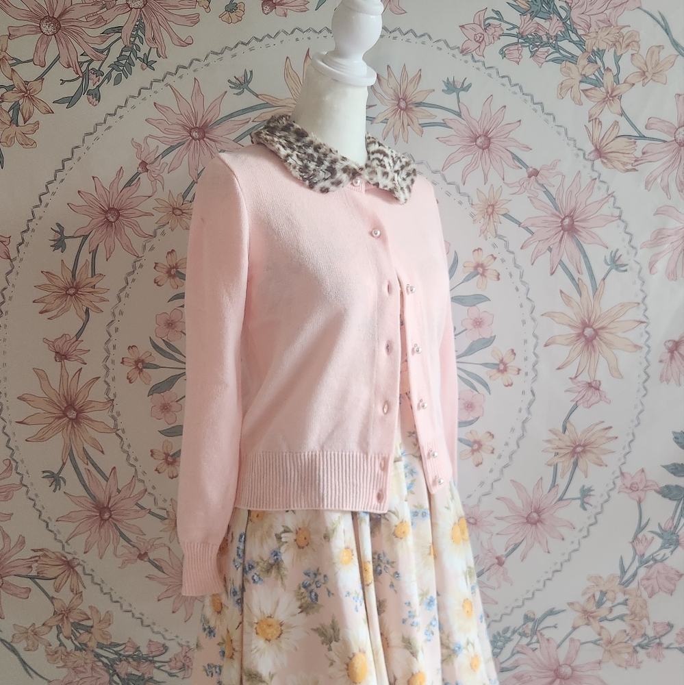 Pastel Pink Leopard Milk Logo Cardigain J Fashion Gyaru Gal Glam Shoujo Deco